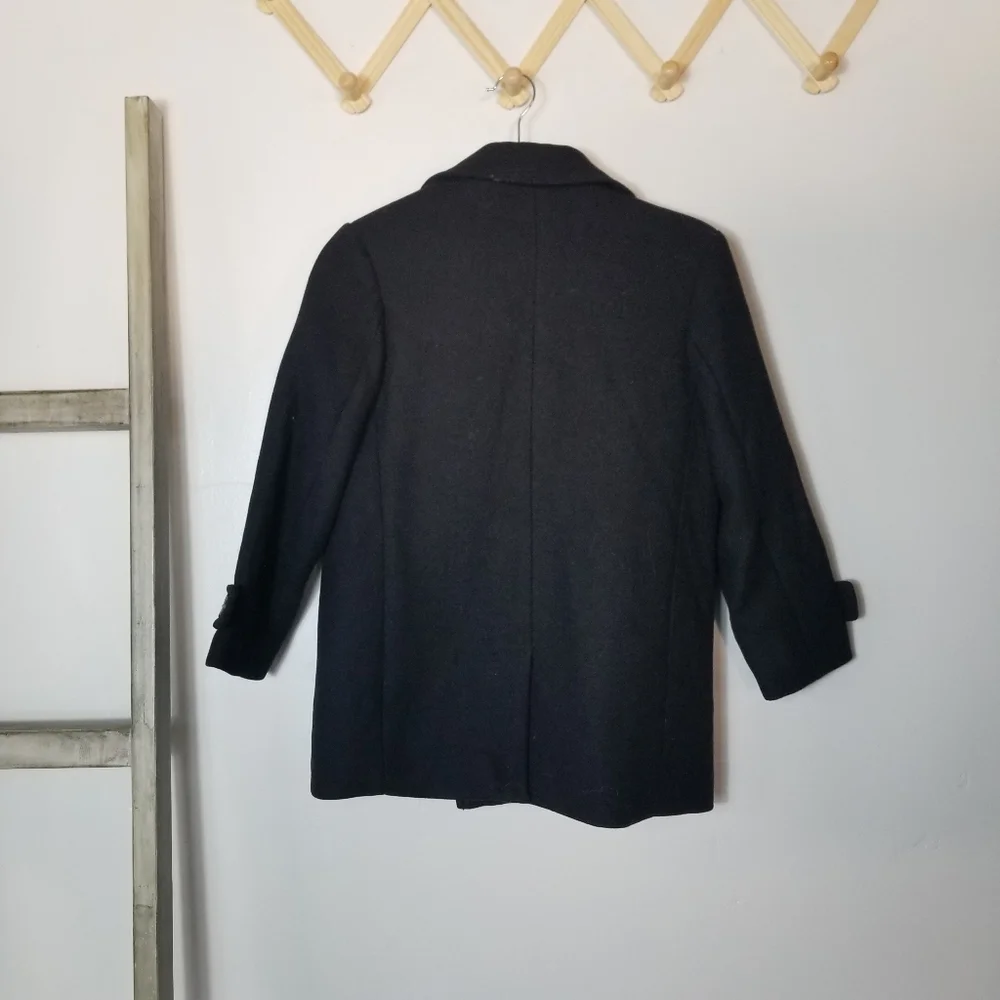 NWT ZARA GIRL'S BLACK DOUBLE BREASTED PEACOAT SIZE 10 53% WOOL